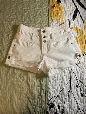Refuge White High-Rise Button-Front Jean Shorts